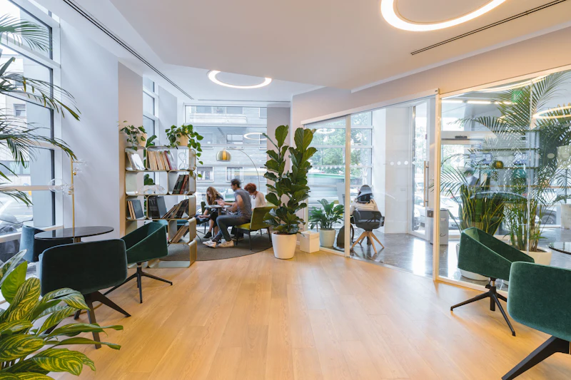 A daylit collaborative floor with planting and informal seating